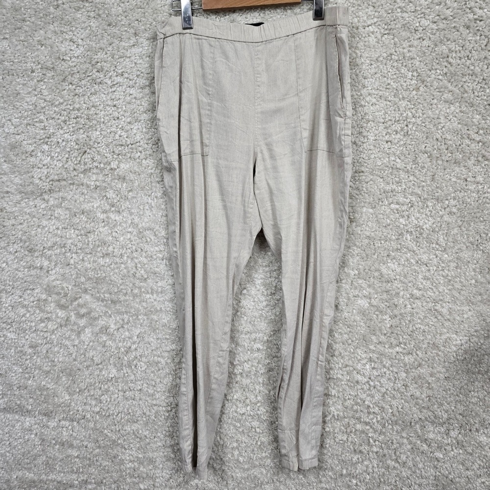 Theory Northsound Caliver Pants Women 8 Beige Linen Blend Tapered Elastic Waist